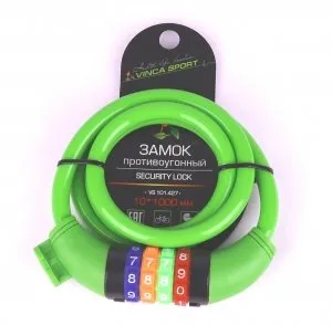 Замок велосипедный кодовый Vinca Sport 10*1000мм, зеленый тросик